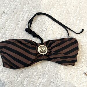 Michael Kors Black and Brown Striped Bikini Top